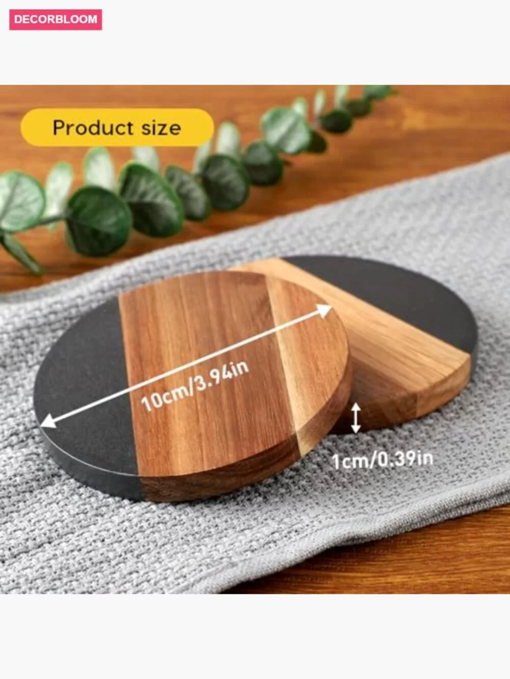 Set of 4 Acacia Wood and Marble Drink Coasters with Non-Slip Pads